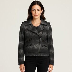 Karl Lagerfeld Impulse Gray Ombre Moto Jacket Medium Zip Front‎ Textured Chic